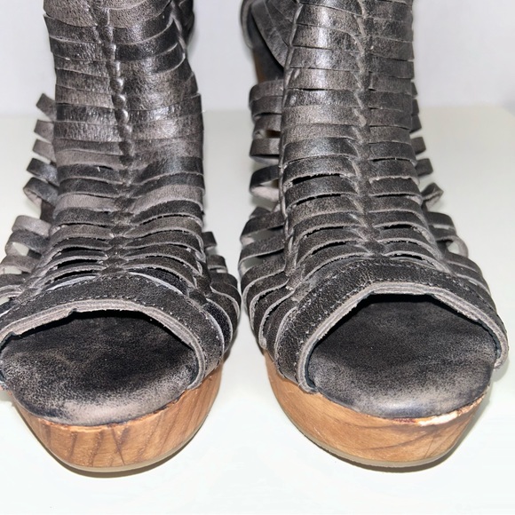 Sbicca Yani Huarache Charcoal Leather Zip Platform Chunky Block Heel Sandal - Picture 3 of 11